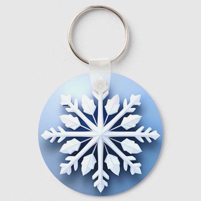 Elegant 3d Snowflake Design Key Ring (Front)