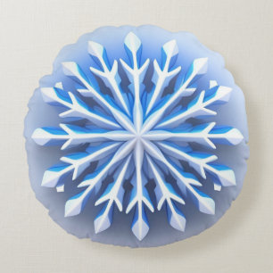 Elegant 3d Snowflake Design Round Cushion