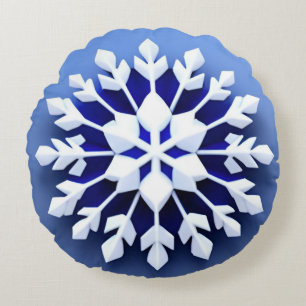 Elegant 3d Snowflake Design Round Cushion
