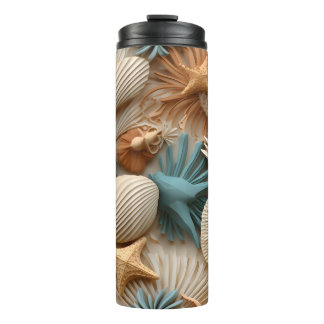 Elegant 3D Style Pastel Seashells Thermal Tumbler
