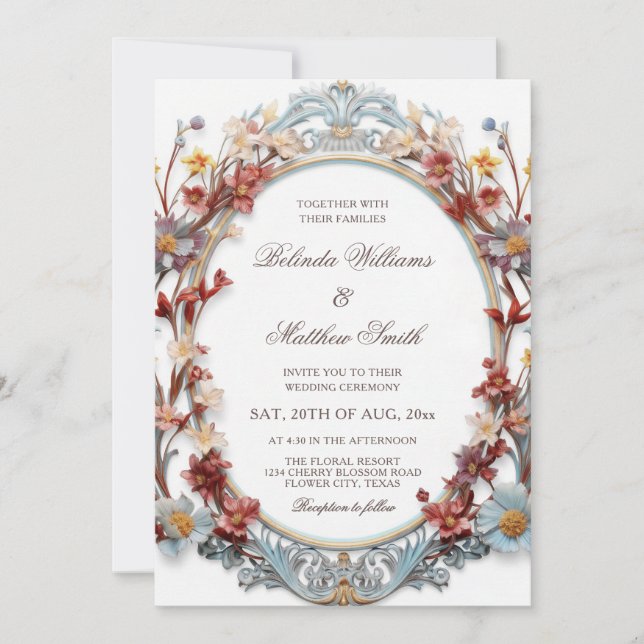  Elegant 3D Victorian Floral Frame Invitation (Front)