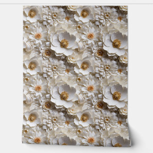 Elegant 3d white and gold flowers spring floral wallpaper