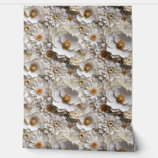 Elegant 3d white and gold flowers spring floral wallpaper