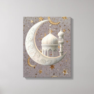 Elegant 3D White Crescent & Mosque Ramadan Design Canvas Print
