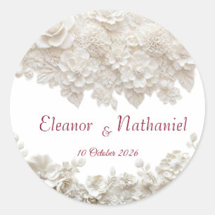 Elegant 3D White Floral Burgundy Envelope Stickers