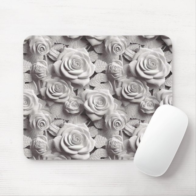 Elegant 3D White Flowers  Mouse Mat (With Mouse)