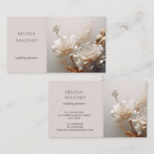 Elegant 3D White Gold Roses Business Card