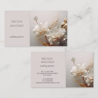 Elegant 3D White Gold Roses Business Card