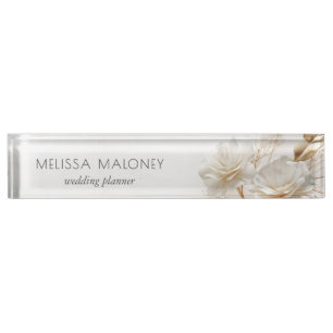 Elegant 3D White Gold Roses Nameplate