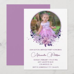 Elegant 3rd birthday invitation Photo Floral Boho