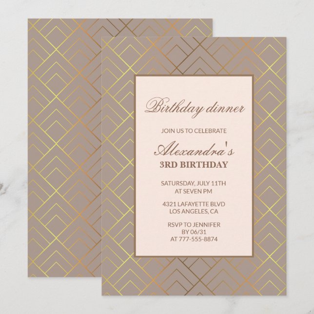 Elegant 3rd birthday invitations Birthday dinner  (Front/Back)