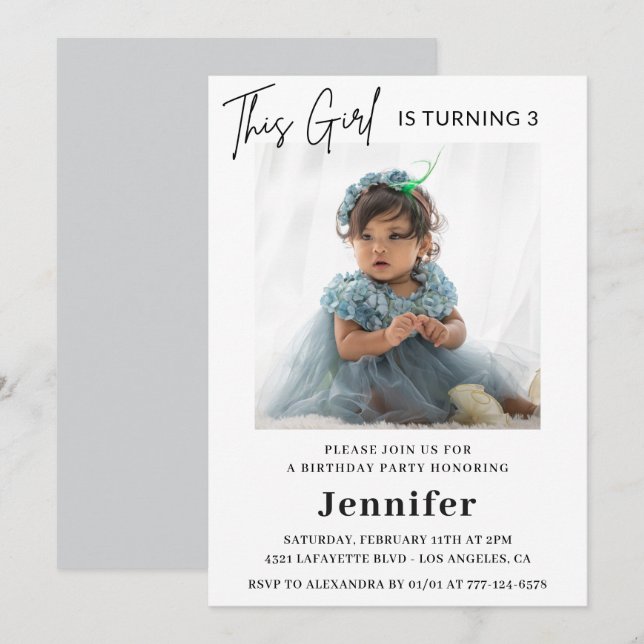 Elegant 3rd birthday invitations Photo Modern (Front/Back)