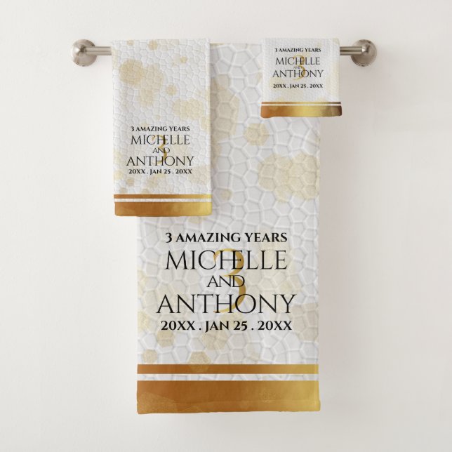 Elegant 3rd Leather Wedding Anniversary Bath Towel (Insitu)