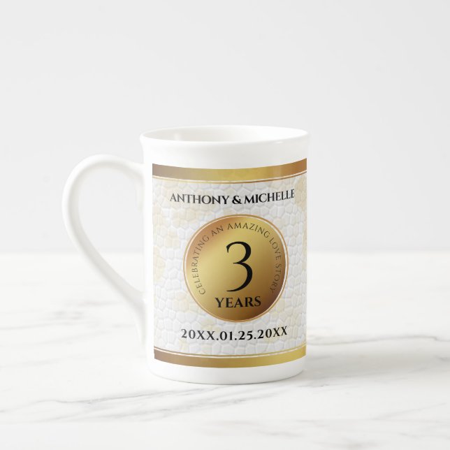 Elegant 3rd Leather Wedding Anniversary Bone China Mug (Left)