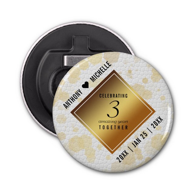 Elegant 3rd Leather Wedding Anniversary Bottle Opener (Front)