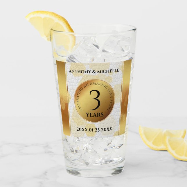 Elegant 3rd Leather Wedding Anniversary Glass (Front Ice)