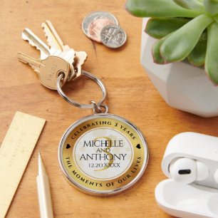 Elegant 3rd Leather Wedding Anniversary Key Ring