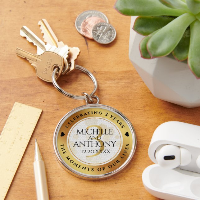 Elegant 3rd Leather Wedding Anniversary Key Ring (Desk)
