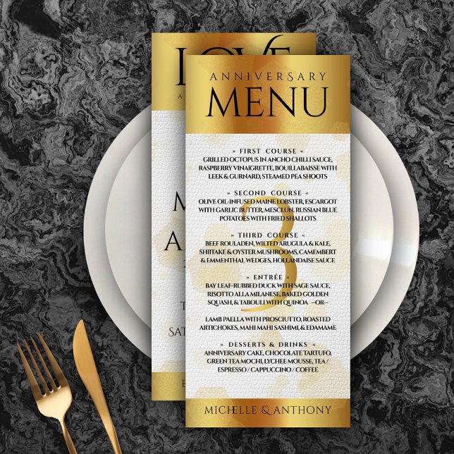 Elegant 3rd Leather Wedding Anniversary Menu (Elegant 3rd Leather Wedding Anniversary Menu Rack Card Cover Photo. )