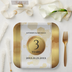 Elegant 3rd Leather Wedding Anniversary Paper Plate