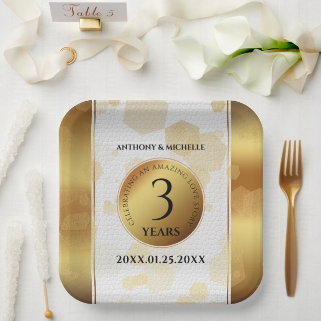 Elegant 3rd Leather Wedding Anniversary Paper Plate (Wedding)