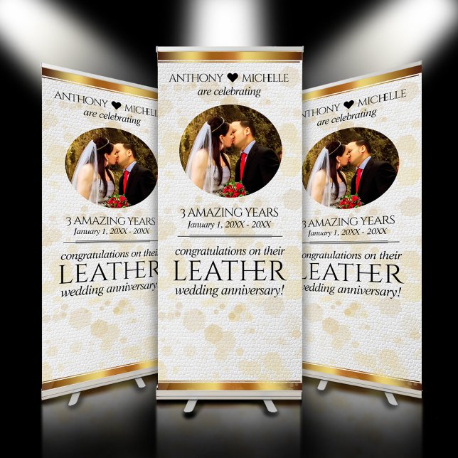 Elegant 3rd Leather Wedding Anniversary Retractable Banner (Elegant 3rd Leather Wedding Anniversary Retractable Banner Cover Photo.)