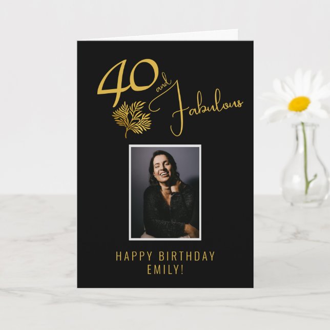 Elegant 40 and Fabulous Twigs 40th Birthday Photo Card (Small Plant)