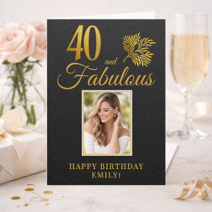 Elegant 40 and Fabulous Twigs 40th Birthday Photo Card