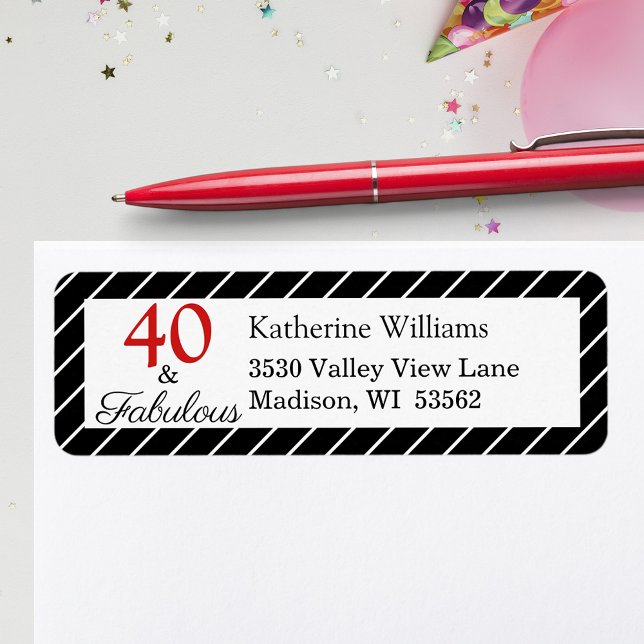 Elegant 40 & Fabulous 40th Birthday Black & White (Elegant 40 & Fabulous 40th Birthday Black & White Return Address Label)