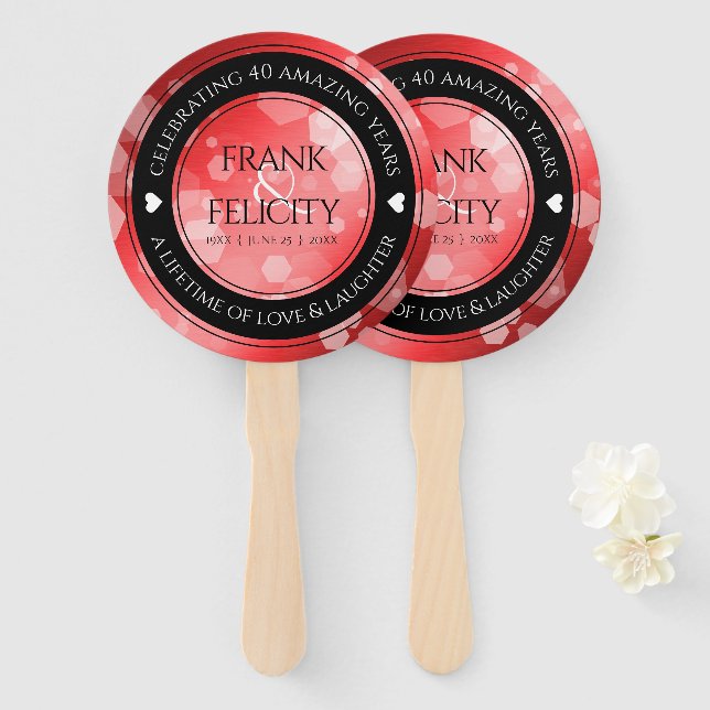 Elegant 40th 80th Ruby Wedding Anniversary Hand Fan (Front and Back)