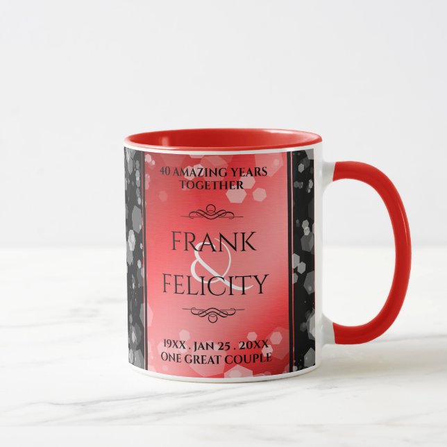 Elegant 40th 80th Ruby Wedding Anniversary Mug (Right)
