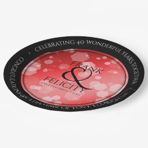 Elegant 40th 80th Ruby Wedding Anniversary Paper Plate