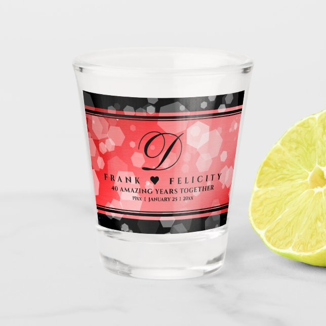 Elegant 40th 80th Ruby Wedding Anniversary Shot Glass (Front)