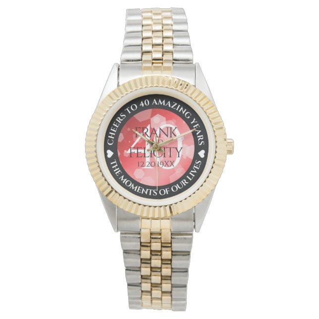 Elegant 40th 80th Ruby Wedding Anniversary Watch (Front)