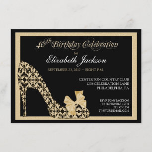 Elegant 40th Birthday Damask Shoe Invitation