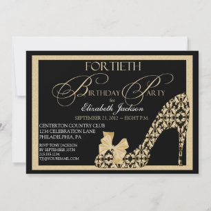 Elegant 40th Birthday Damask Shoe Invitation