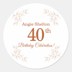 Elegant 40th Birthday Floral Botanical Classic Round Sticker
