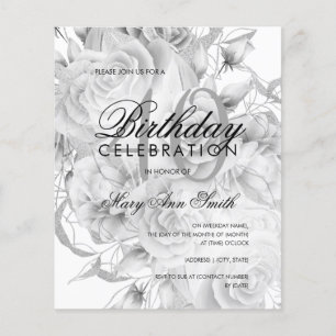 Elegant 40th Birthday Floral Silver White Invite Flyer