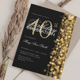 Elegant 40th Birthday Glam Sparkles Gold & Black Invitation