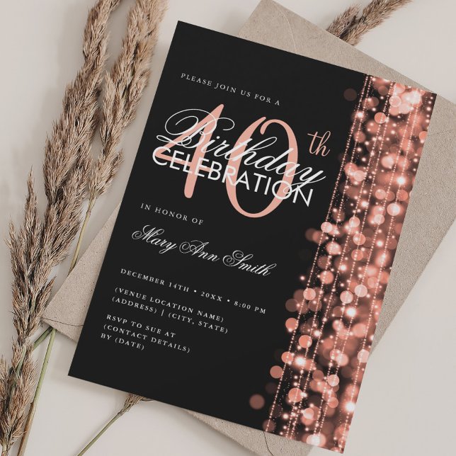 Elegant 40th Birthday Glam Sparkles Rose Gold Invitation (Elegant 40th Birthday Glam Sparkles Rose Gold Invitation)