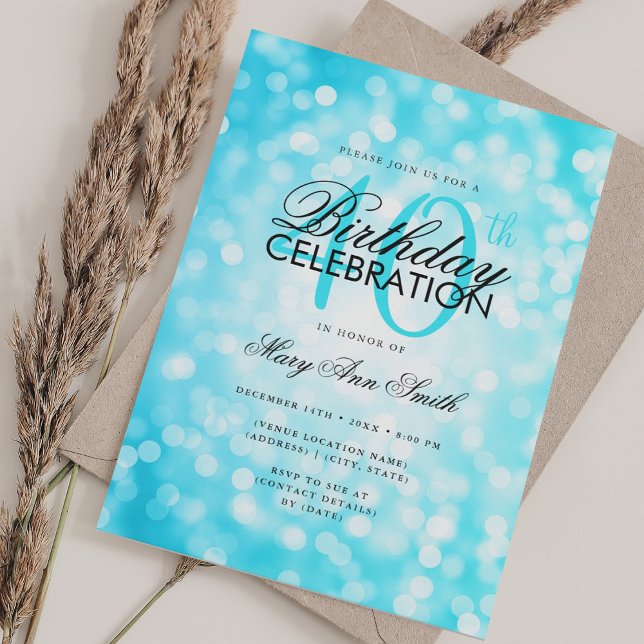 Elegant 40th Birthday Glam Turquoise Shimmer Light Invitation (Elegant 40th Birthday Glam Turquoise Shimmer Light Invitation)