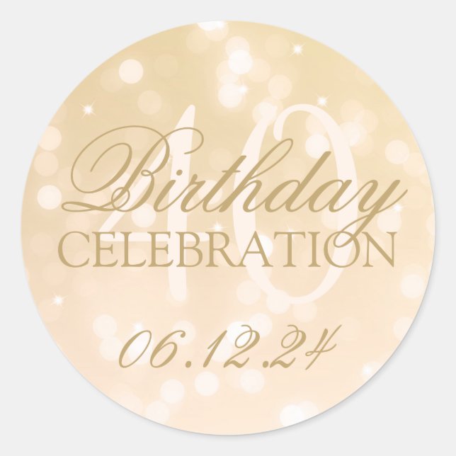 Elegant 40th Birthday Gold Bokeh Sparkle Lights Classic Round Sticker (Front)