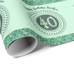 Elegant 40th Birthday Green Glitter with Stripes Wrapping Paper
