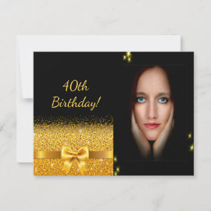 Elegant 40th birthday invitation black gold photo
