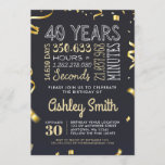 Elegant 40th Birthday Invitation Gold Glitter<br><div class="desc">40 years is something to celebrate! Is the big party coming soon? What could be more beautiful than inviting your friends & family with this beautiful birthday invitation? This invitation shows 40 Years in Days, Hours, Minutes and even Seconds! Personalise it with a name, address and you have a perfect...</div>