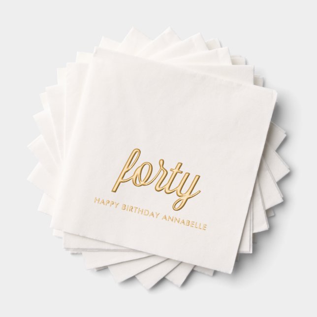 Elegant 40th Birthday Modern Gold Foil Napkins (Insitu (Stacked))