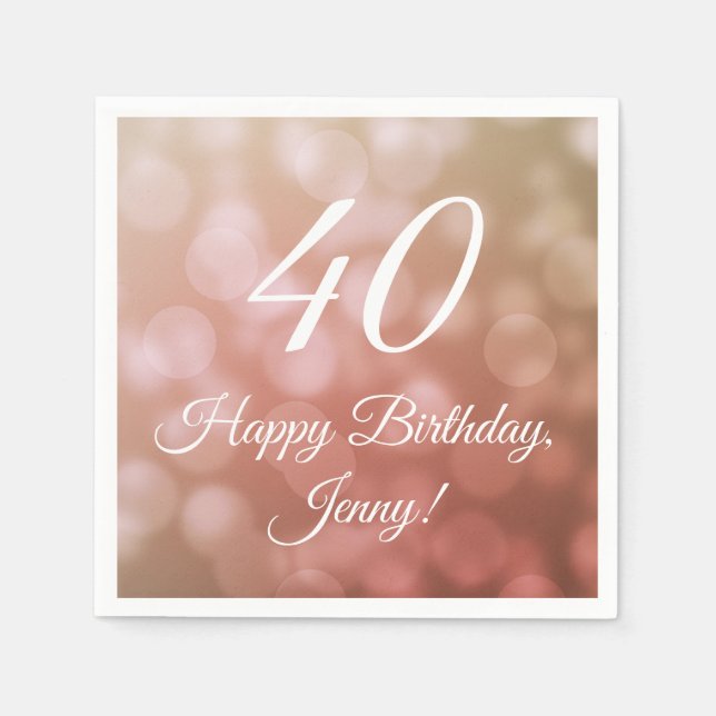 Elegant 40th Birthday Napkins For Her in Pink (Front)