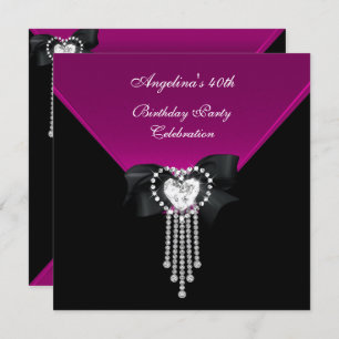 Elegant 40th Birthday Party Black Pink Diamond Invitation