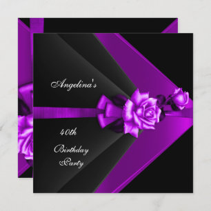Elegant 40th Birthday Party Black Purple Rose Invitation