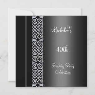 Elegant 40th Birthday Party Black Silver Trim Invitation
